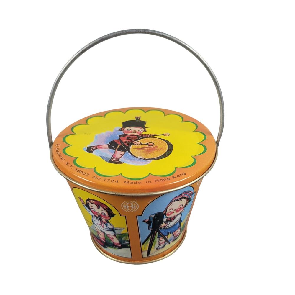 Vintage Shackman Tin Pail No.1724,  Hong Kong 2.5" Small Colorful Graphics